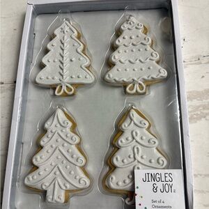 Jingles and Joy Christmas Frosted Gingerbread Tree Cookie Ornaments
